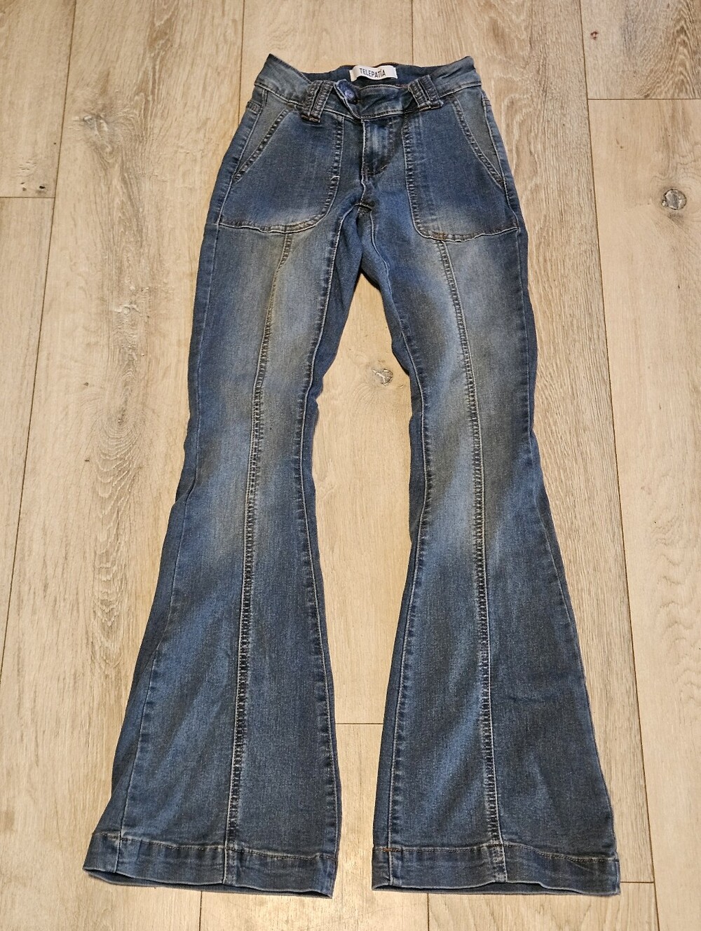 TELEPATÍA Bell Bottom Flare Jeans Front Seam Patch Pocket Size 00/23